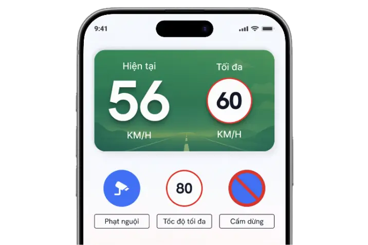 Màn hình Velo định vị và nhận diện biển báo trên đường