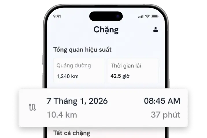 Màn hình Velo theo dõi nhật ký hành trình
